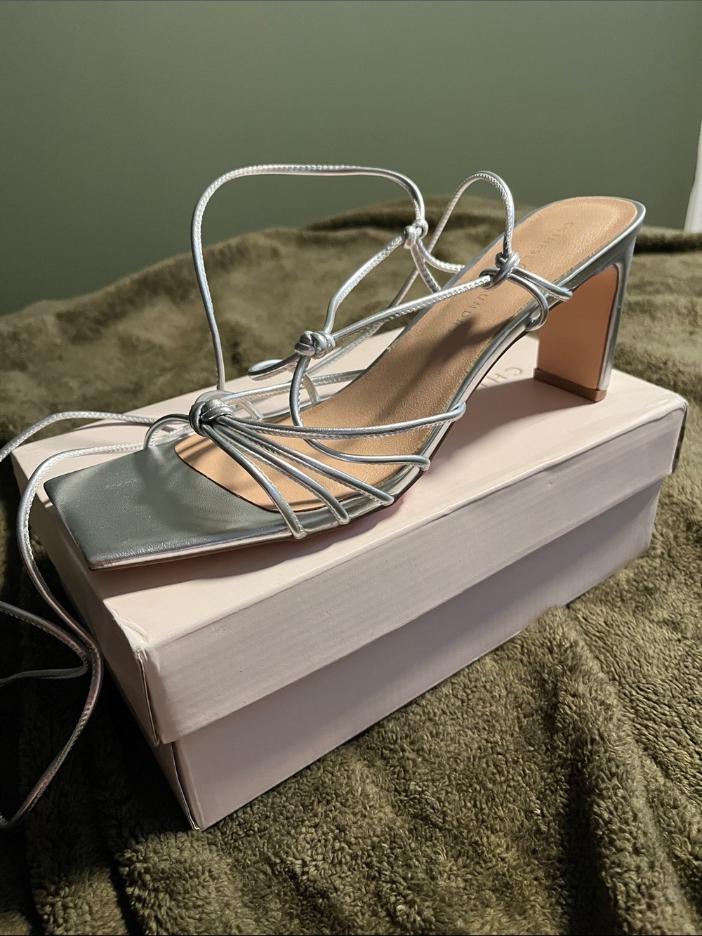 Chinese Laundry Silver Metallic Strappy Block Heel Sandal